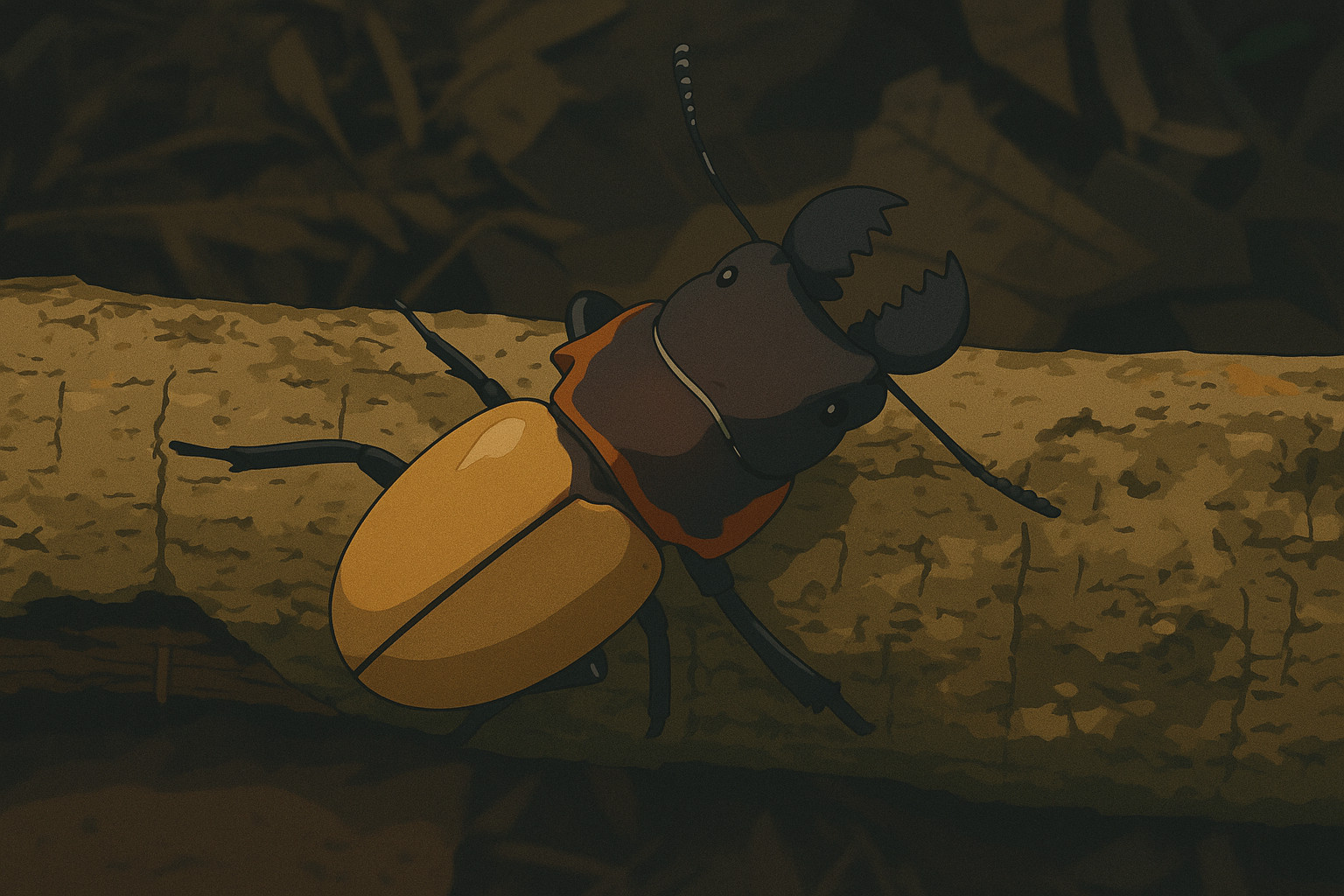 Stag Beetle on Tree Branch